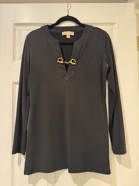 Michael Kors Black Long-Sleeve Top with Gold Accent Hardware